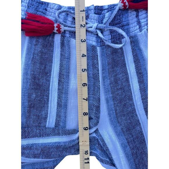 Indigo Rein Striped Wide Leg Linen Blend Pull On Pants with Tassel Tie - Small - Picture 7 of 11